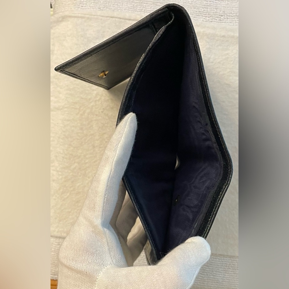 Celine Authentic Beige and Navy Blue Fabric Wallet with Golden Plaque - Picture 6 of 14